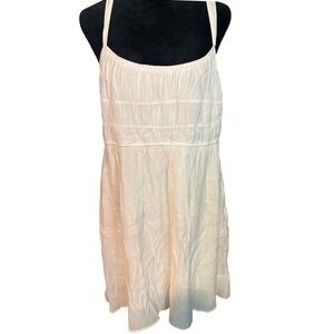 Becool Womens Cream Smocked Empire Waist Mini Dress Ivory Textured Size L 82774